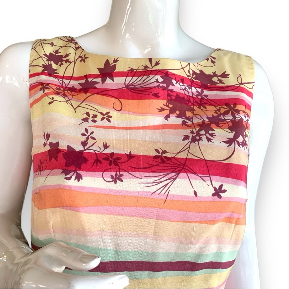 CAROL ANDERSON CALIFORNIA VINTAGE SILK STRIPED FLORAL SHEATH DRESS  WOMEN’S SZ 8 - Picture 5 of 7